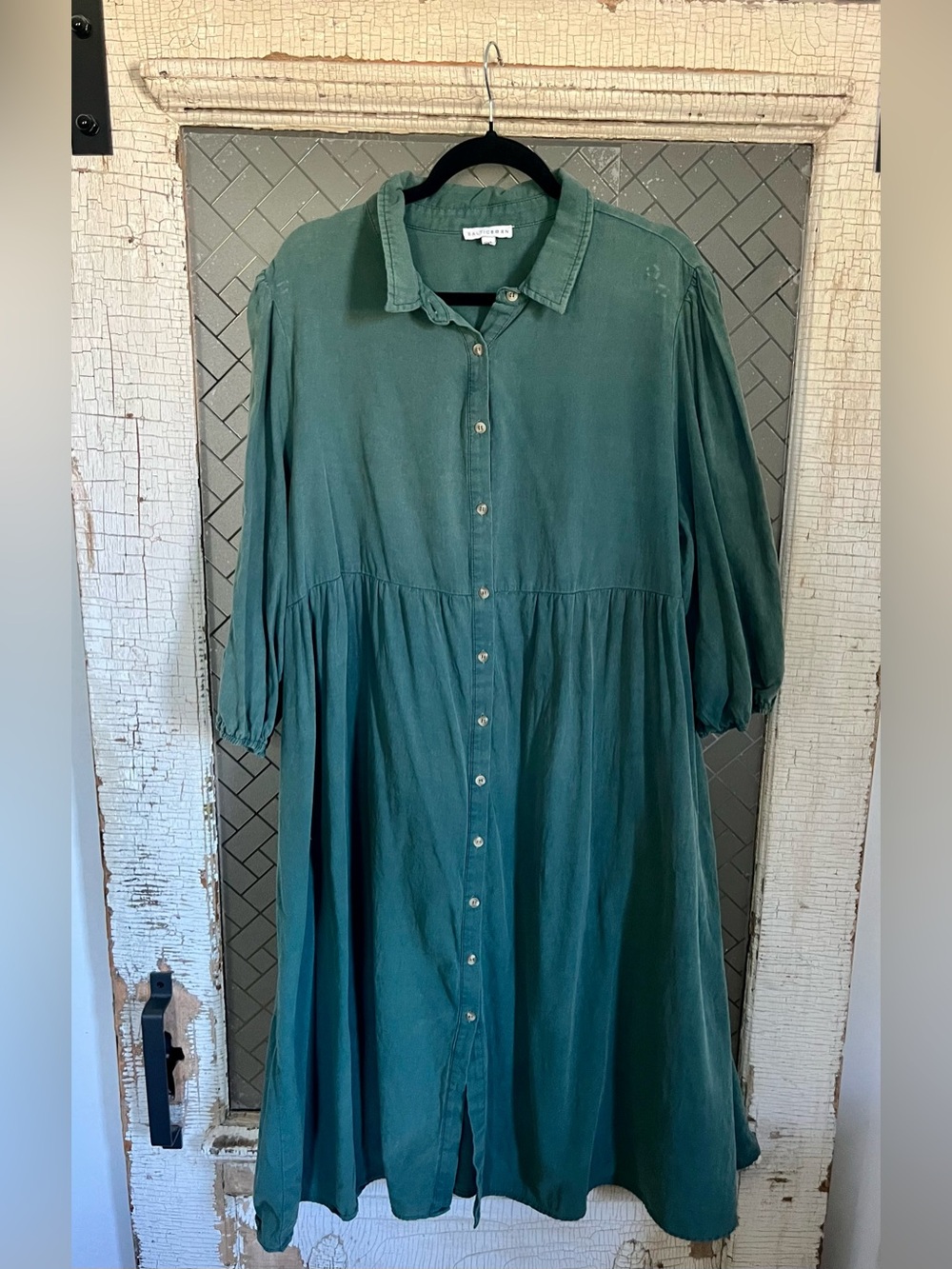 Baltic Born Forest Green Button-Front Long Sleeve Midi Dress